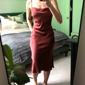 Satin Cowl Neck Midi Slip Dress